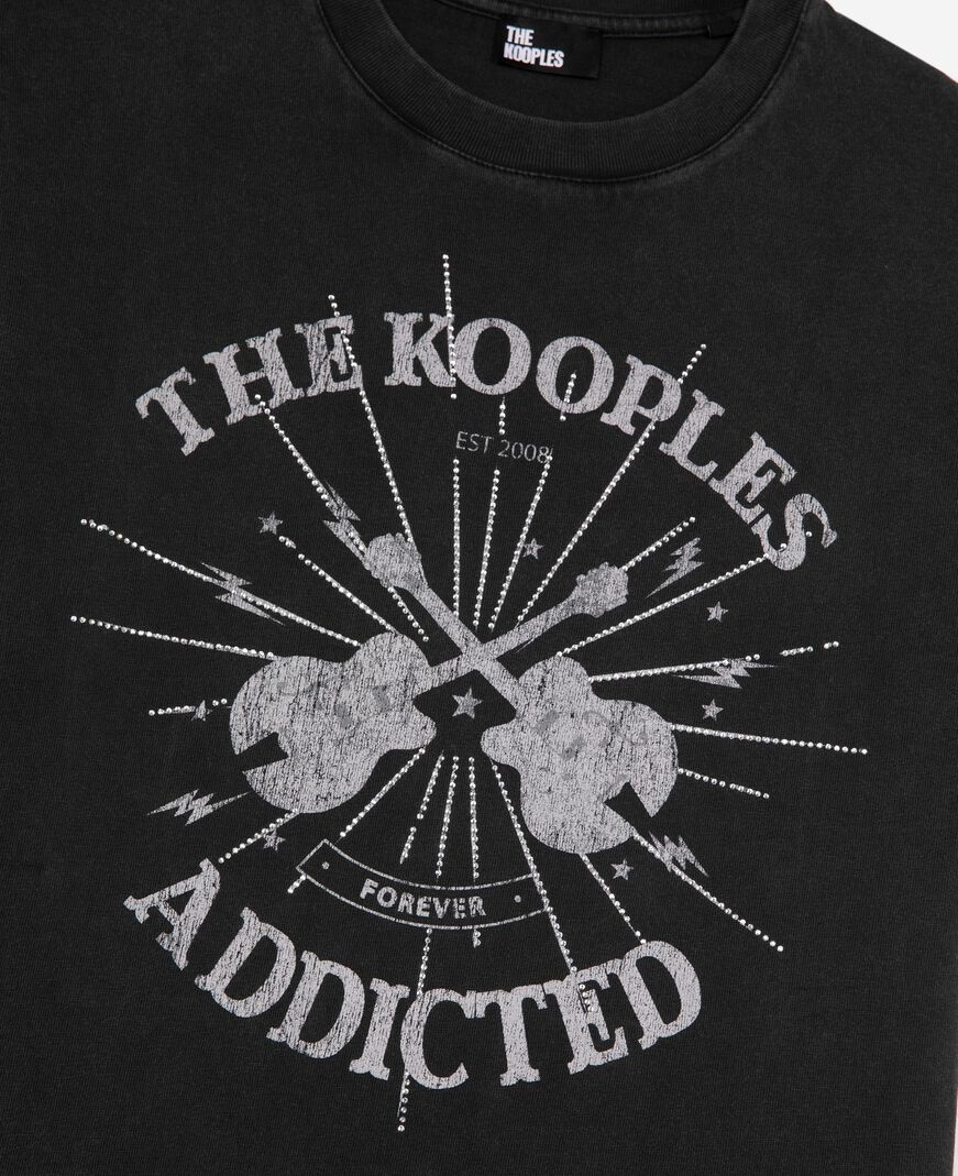 The Kooples WOMEN BLACK WASHED t-shirt with faded black rhinestone screen print