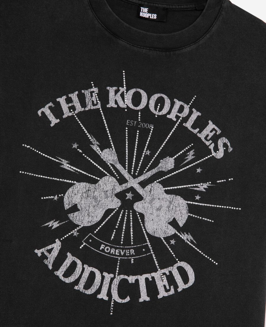 The Kooples WOMEN BLACK WASHED t-shirt with faded black rhinestone screen print