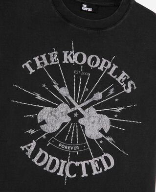 The Kooples WOMEN BLACK WASHED t-shirt with faded black rhinestone screen print