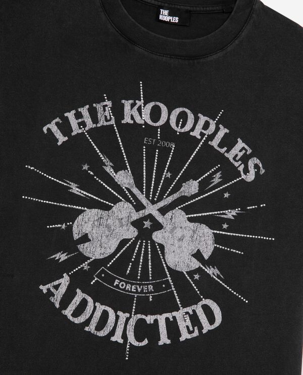 The Kooples WOMEN BLACK WASHED t-shirt with faded black rhinestone screen print