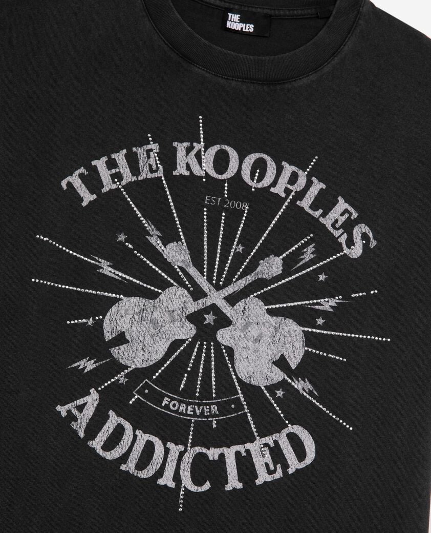 The Kooples WOMEN BLACK WASHED t-shirt with faded black rhinestone screen print