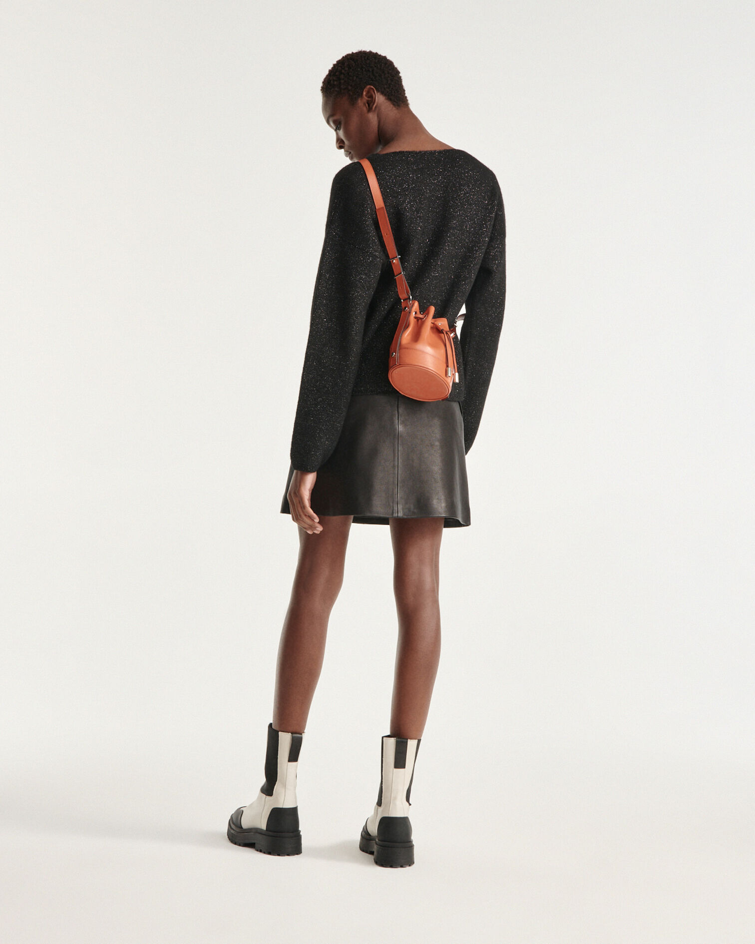 Short leather skirt with western stitching, BLACK, hi-res image number null