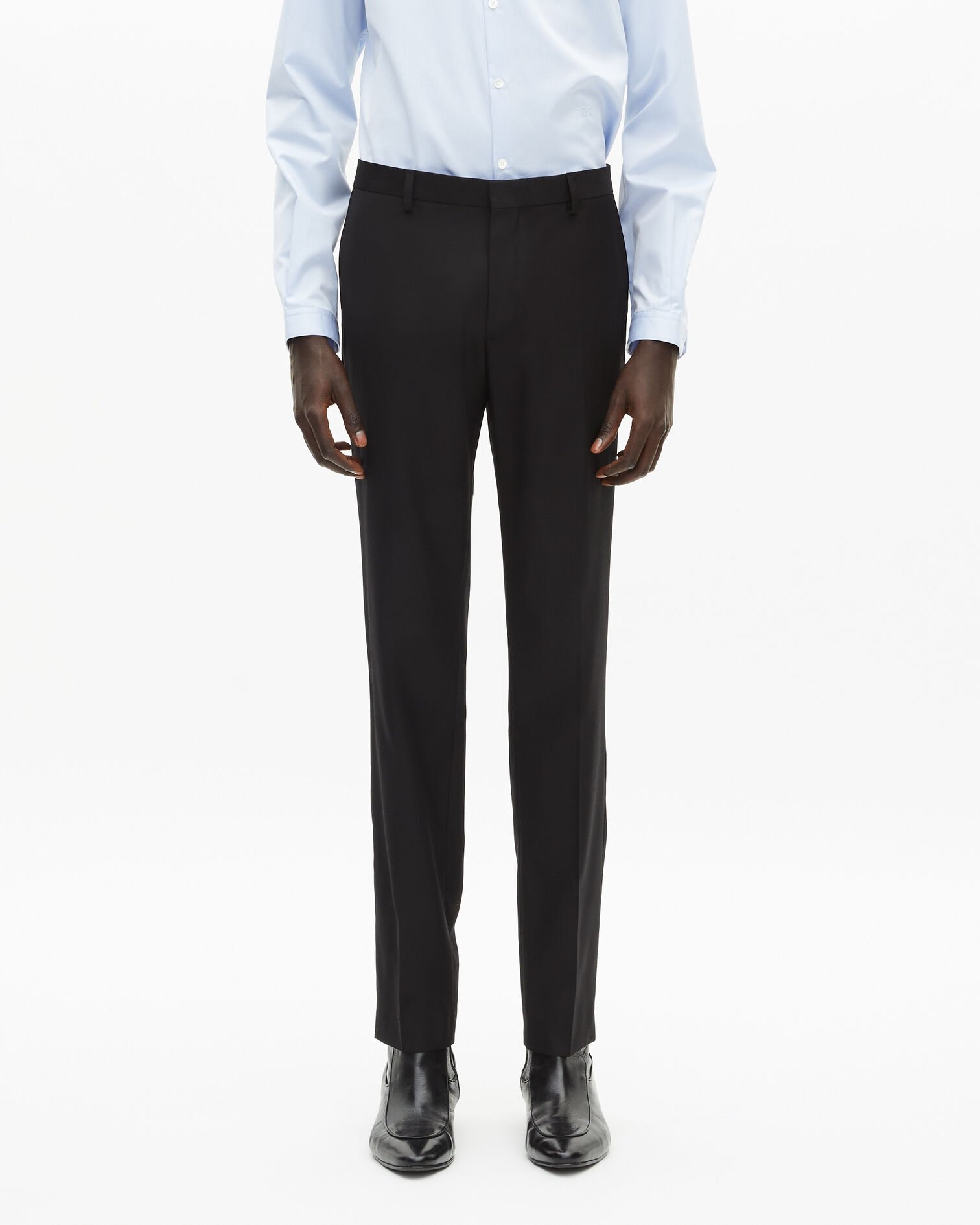 Black slim-fit wool suit pants, BLACK, hi-res image number null