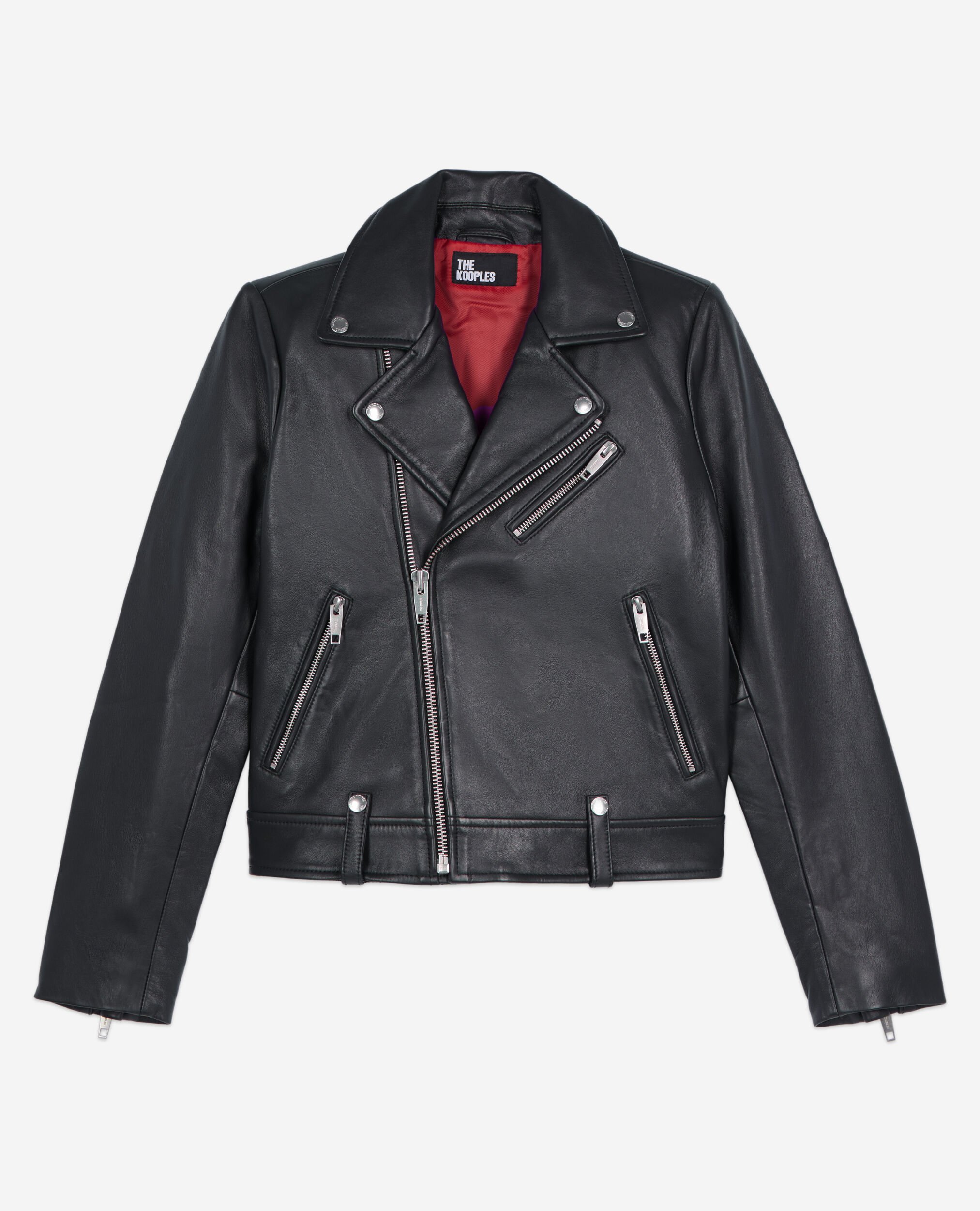 Blouson motard en cuir noir, BLACK, hi-res image number null