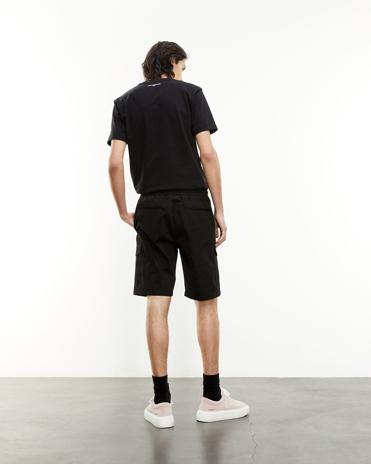 The Kooples MEN BLACK black cotton shorts with side pockets