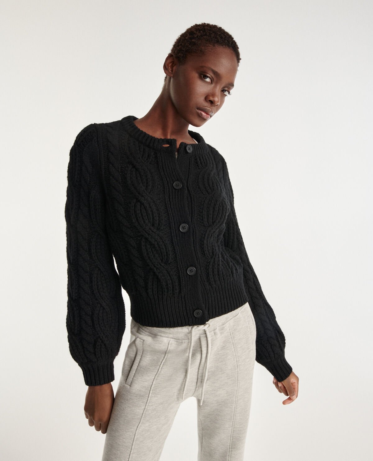 Cropped cable cardigan store