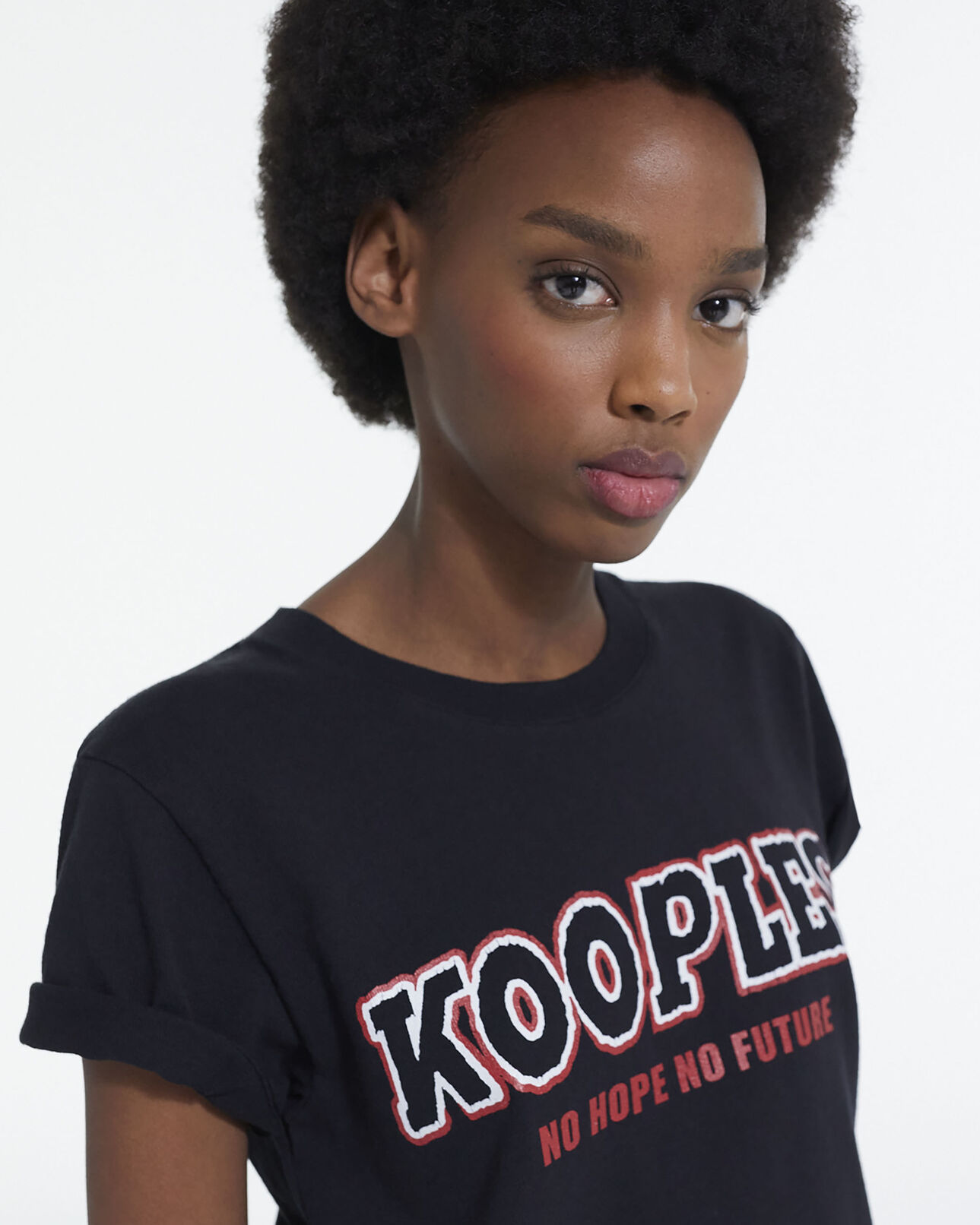 The Kooples WOMEN BLACK black t-shirt with screen print