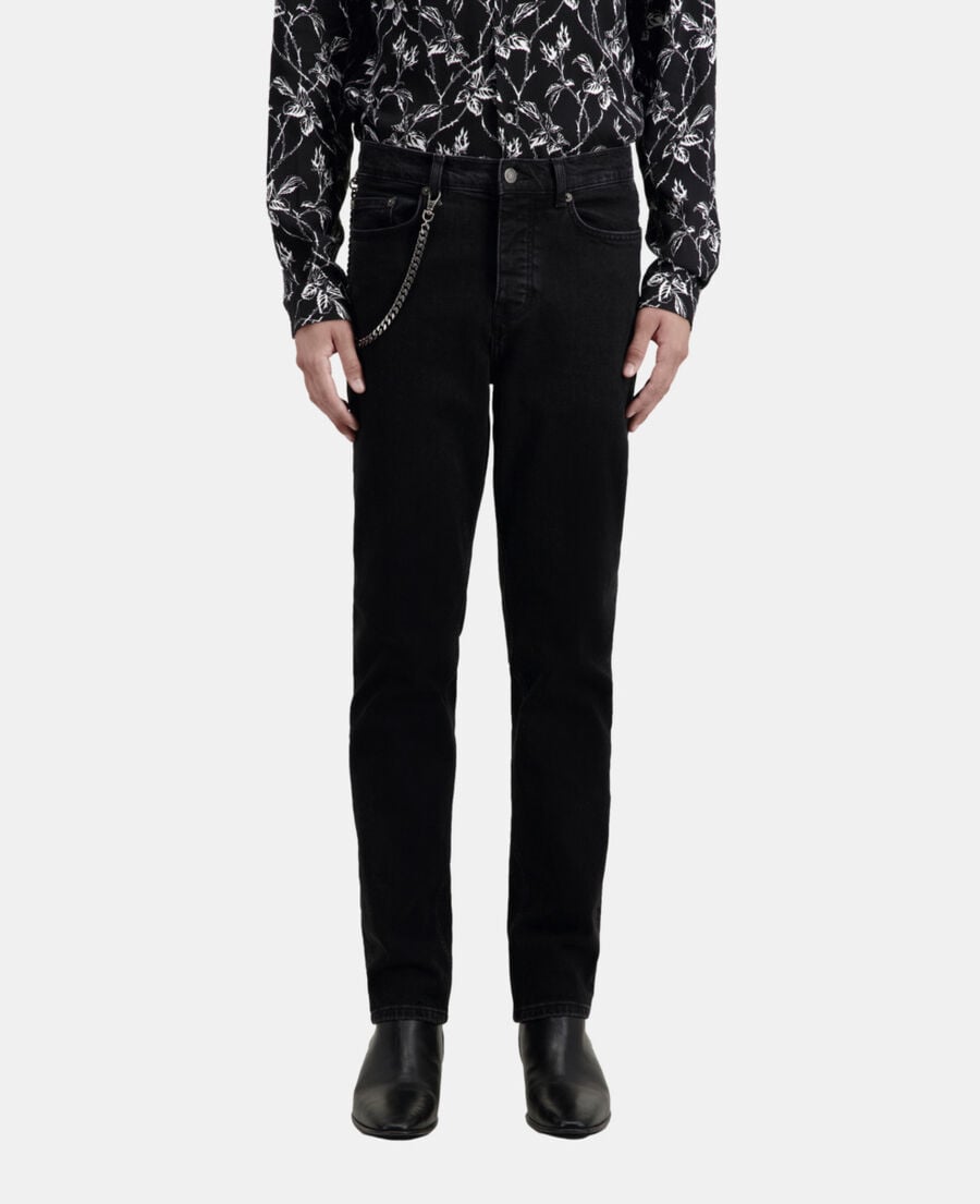 The Kooples HOMME BLACK WASHED jean noir droit avec chaîne