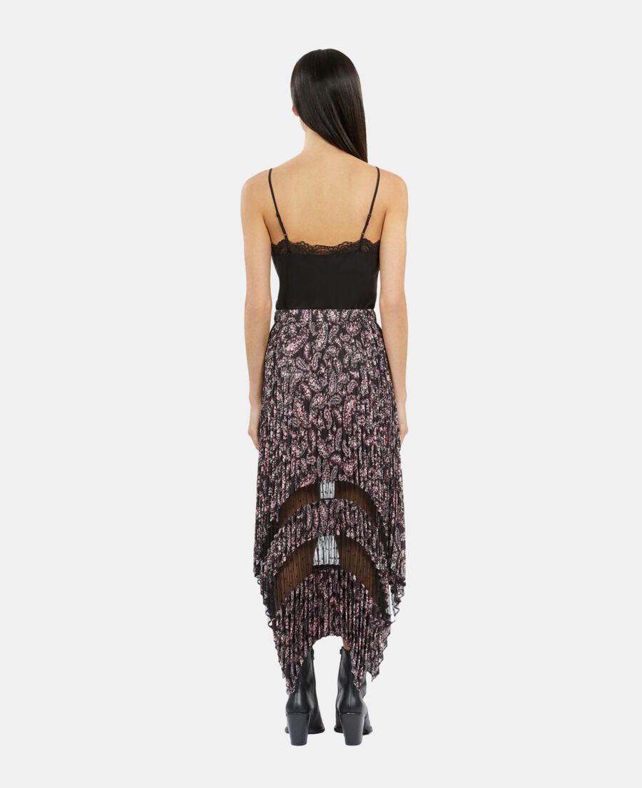 The Kooples FEMME BLACK / PINK jupe longue plissée imprimée