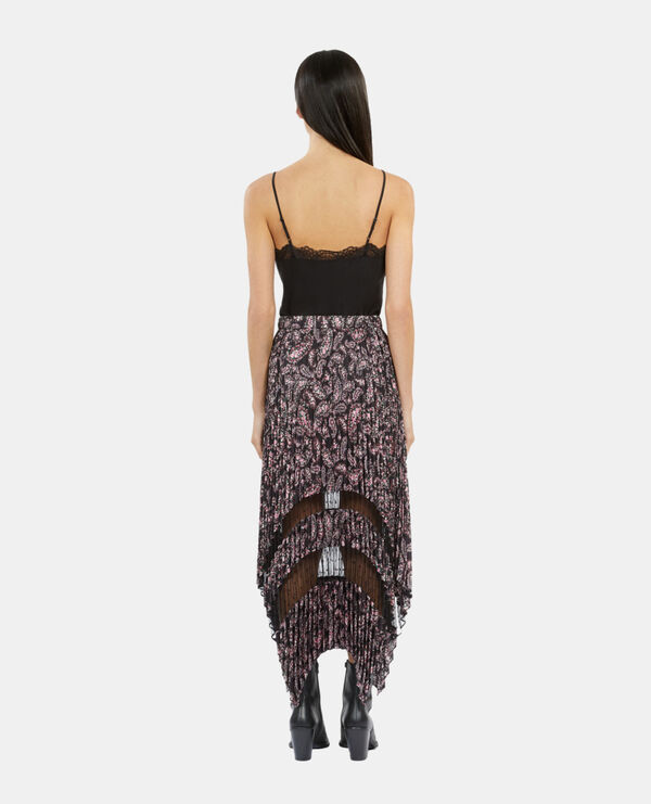 The Kooples WOMEN BLACK / PINK printed pleated long skirt
