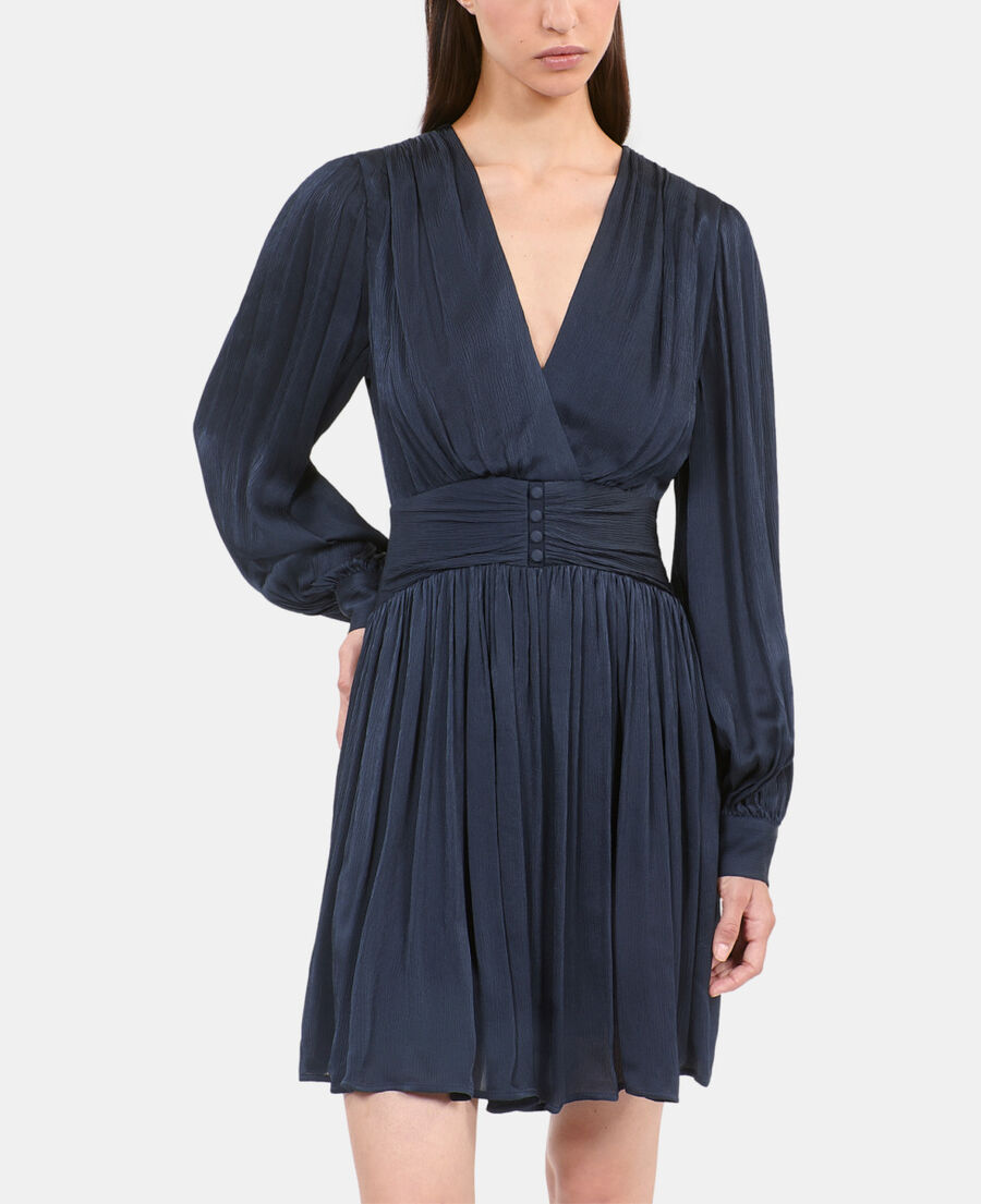 The Kooples WOMEN DARK NAVY navy blue crinckle short dress