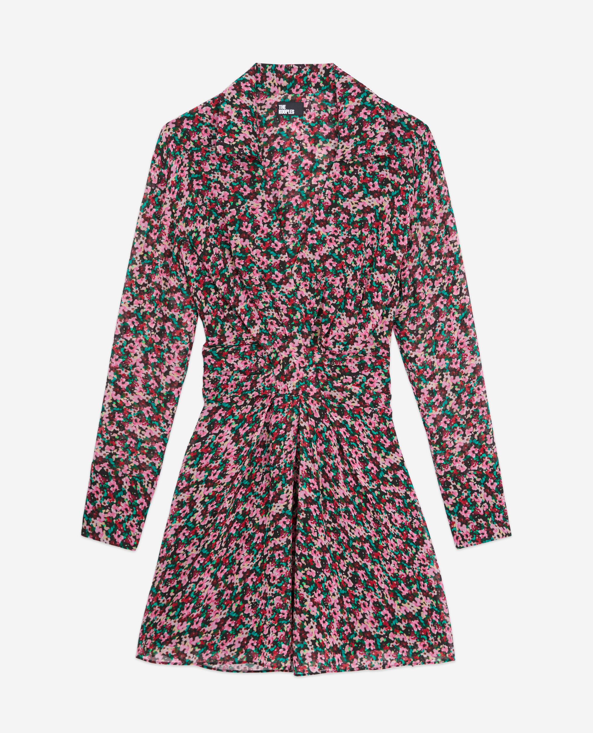 Short printed dress with draping, MULTICOLOR, hi-res image number null