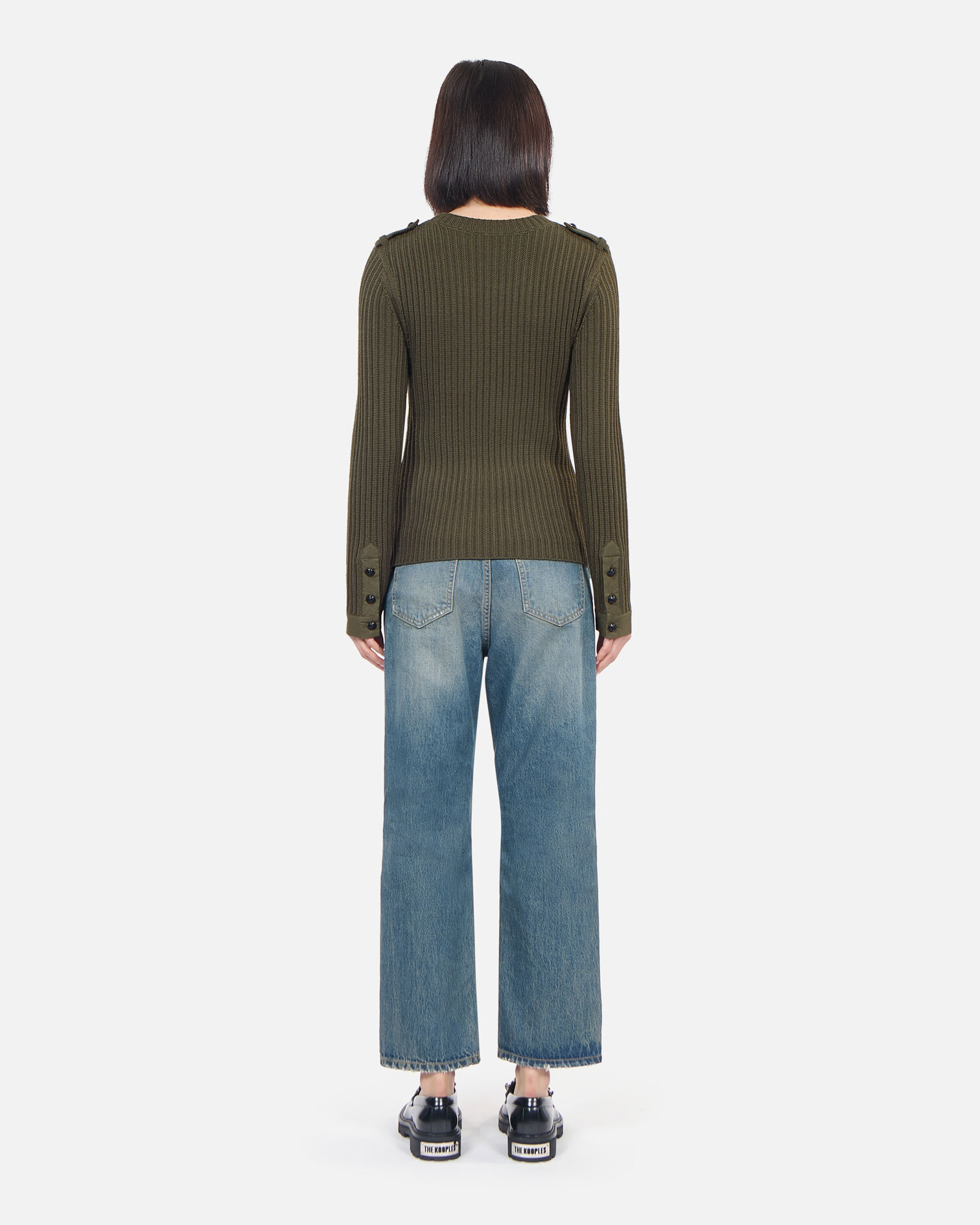 Khaki ribbed knit sweater, OLIVE NIGHT, hi-res image number null