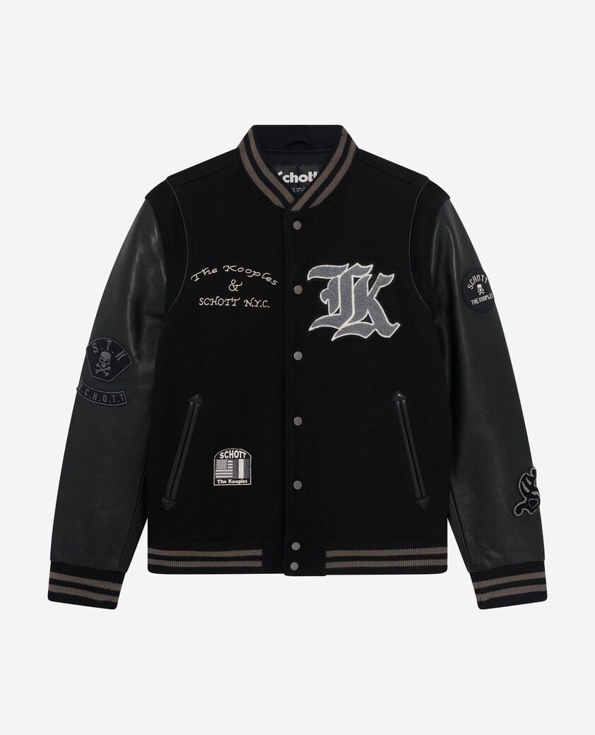 The Kooples HOMME BLACK blouson varsity en cuir noir