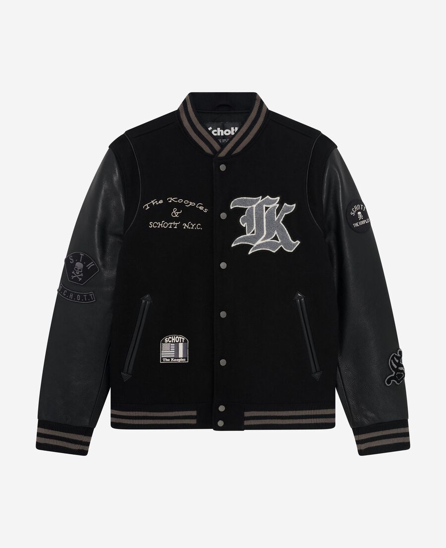 The Kooples HOMME BLACK blouson varsity en cuir noir