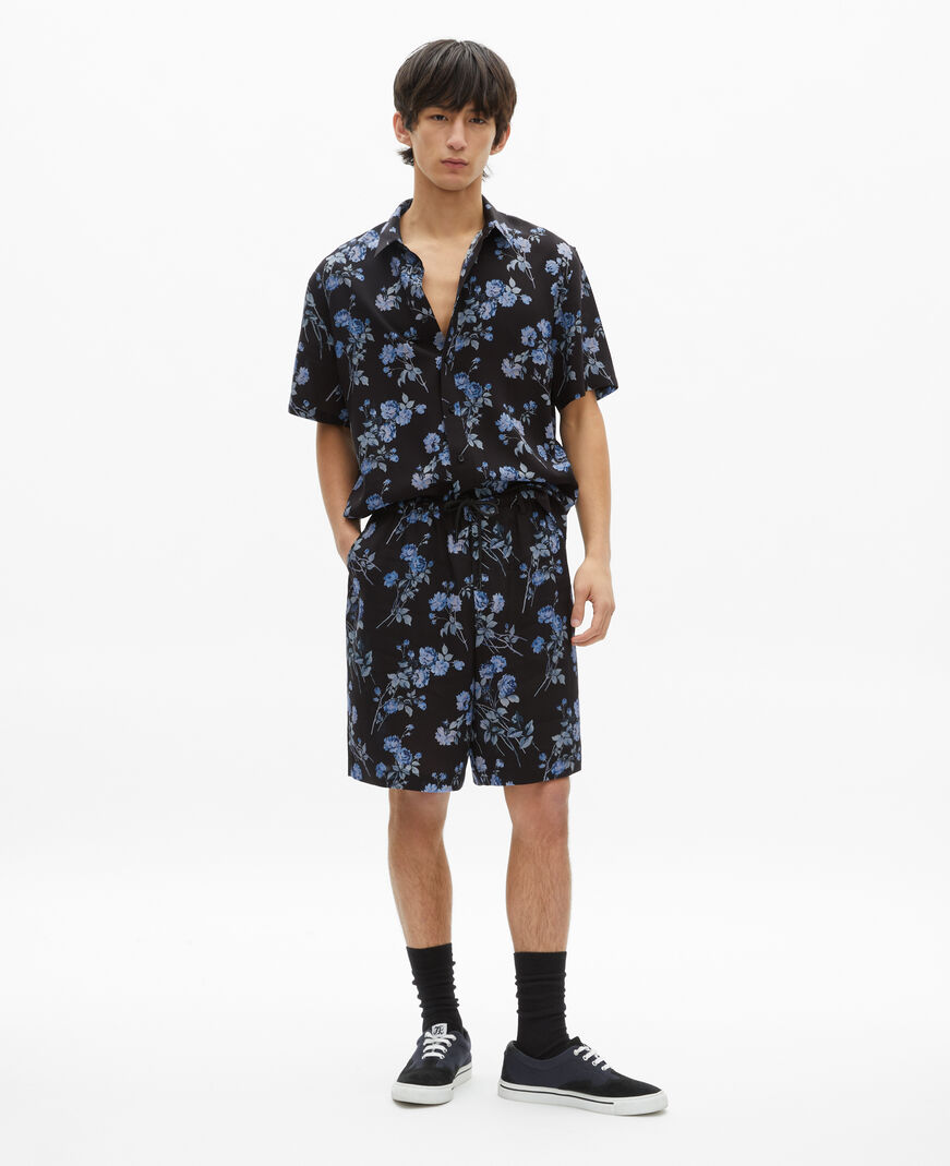 The Kooples HOMME BLACK BLUE chemise manches courtes imprimé fleuri noir