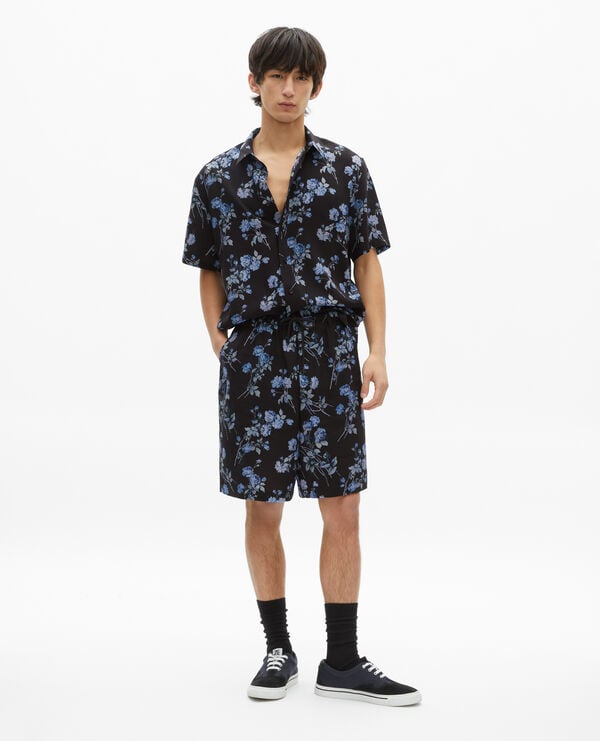 The Kooples HOMME BLACK BLUE chemise manches courtes imprimé fleuri noir