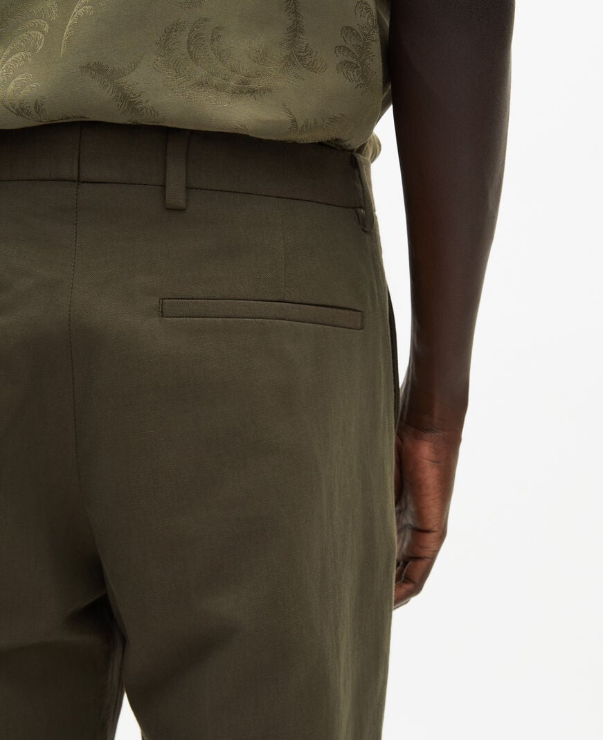 The Kooples HOMME KAKI pantalon de costume droit en coton lin kaki