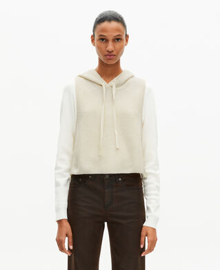 The Kooples FEMME ECRU pull sans manches en laine et coton écru