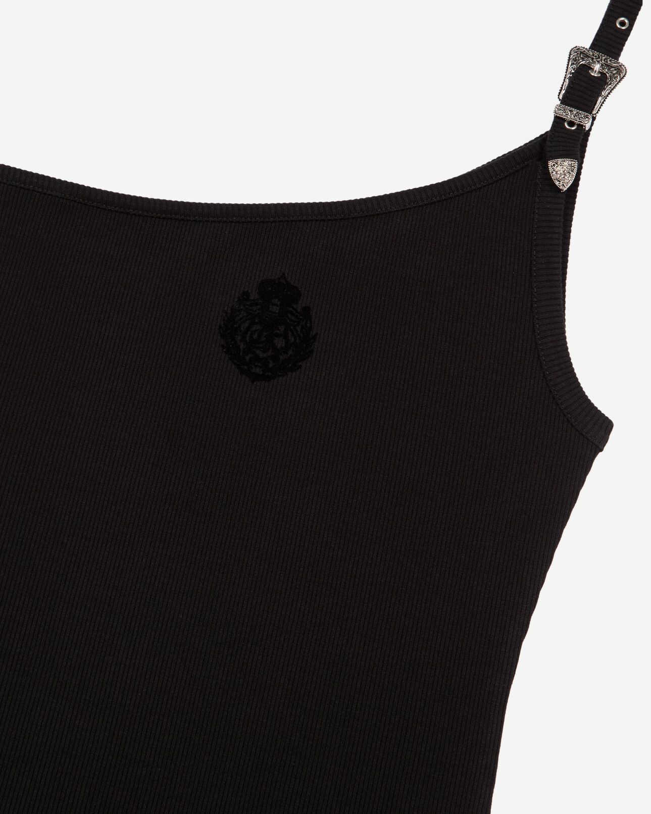 The Kooples WOMEN BLACK asymmetric black ribbed tank top