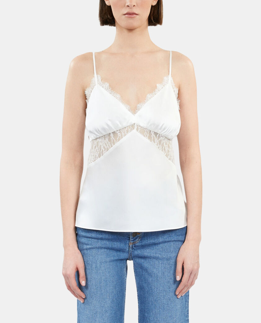 The Kooples FEMME ECRU caraco en soie avec dentelle écru