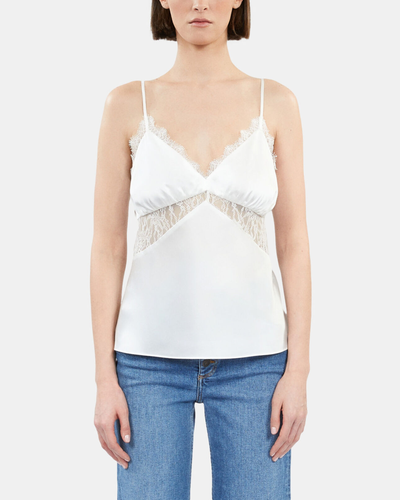 The Kooples WOMEN ECRU ecru silk camisole with lace