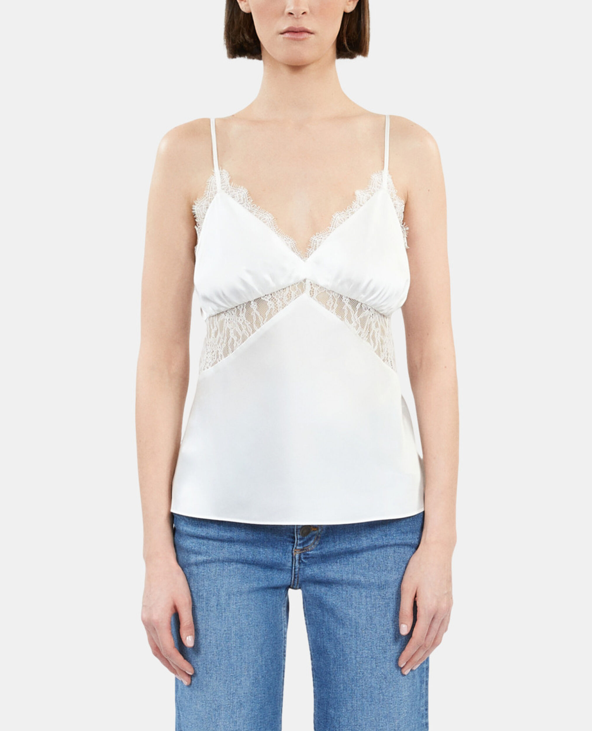 Ecru silk camisole with lace, ECRU, hi-res image number null