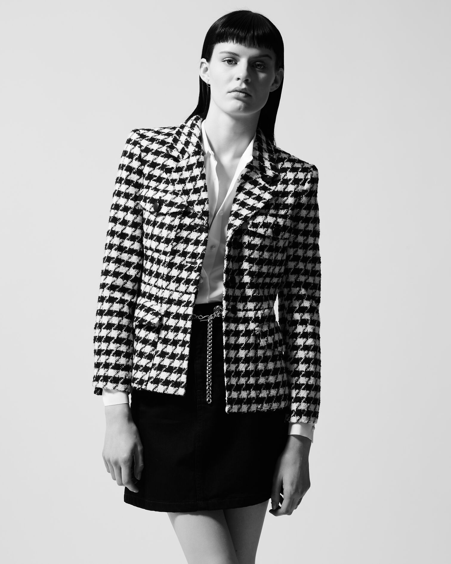 Formal tweed jacket with houndstooth motif, BLACK WHITE, hi-res image number null
