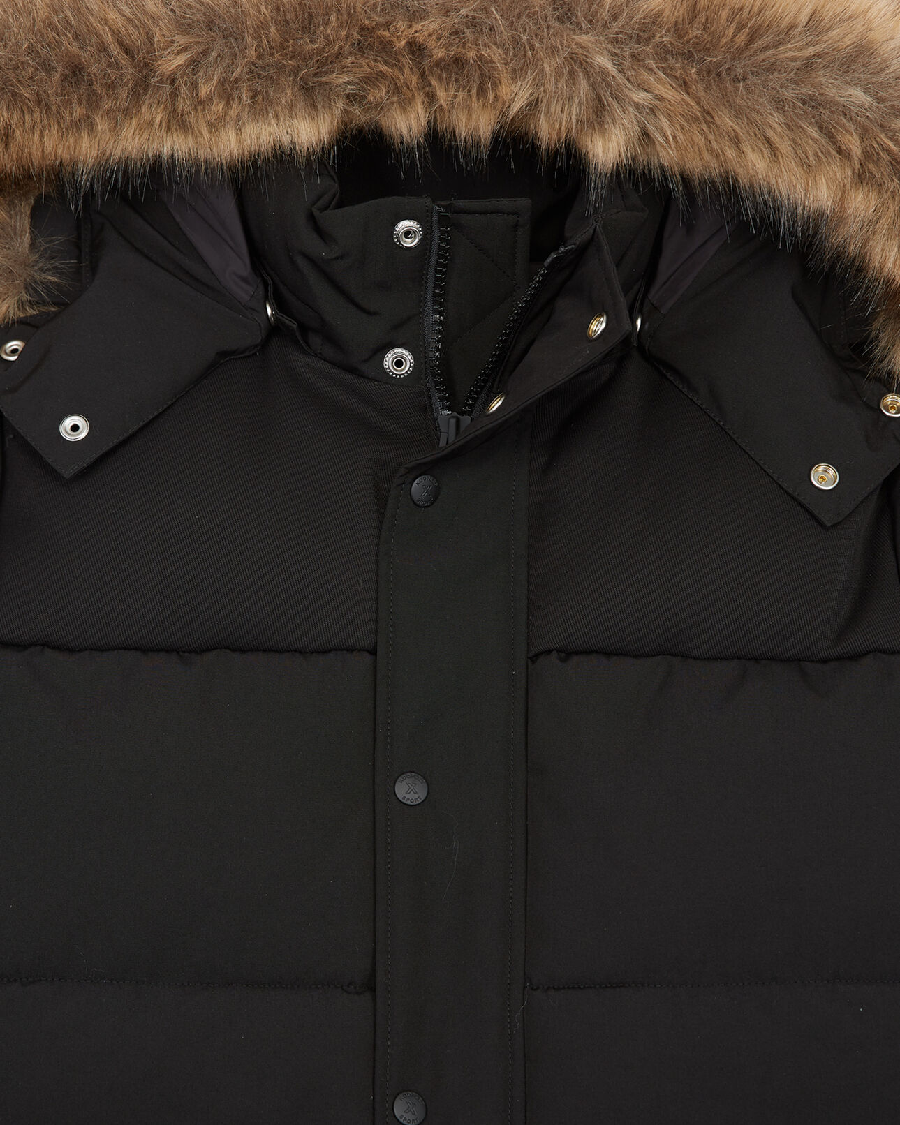 The Kooples HOMME BLACK doudoune nylon noire capuche fourrure