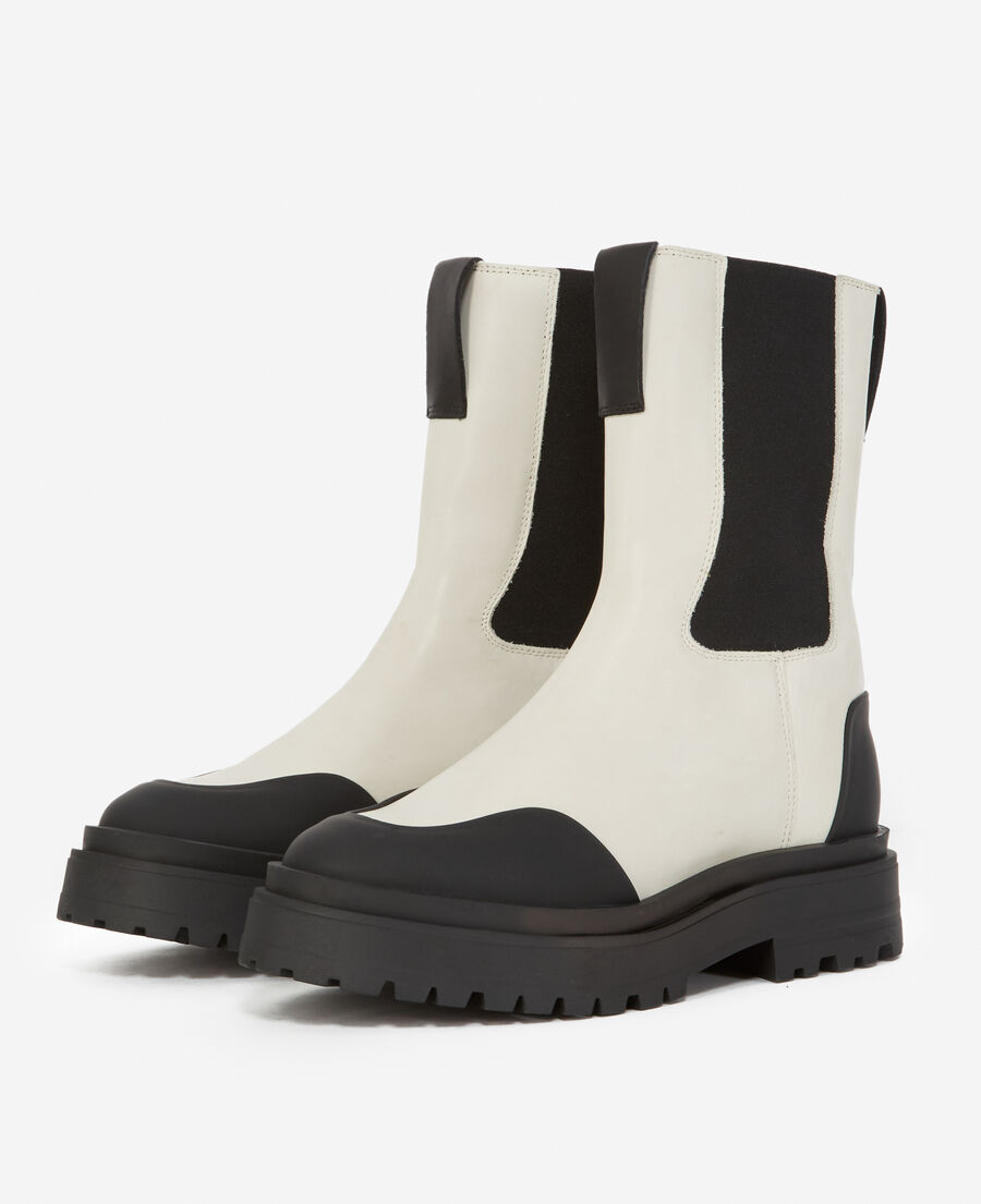 The Kooples WOMEN ECRU ecru leather chelsea boots with logo