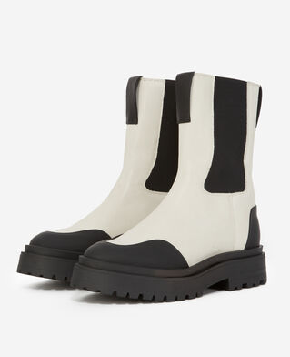 The Kooples WOMEN ECRU ecru leather chelsea boots with logo