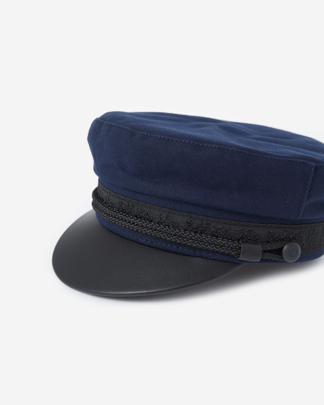 The Kooples FEMME NAVY casquette luxe bleue à visière en cuir noir