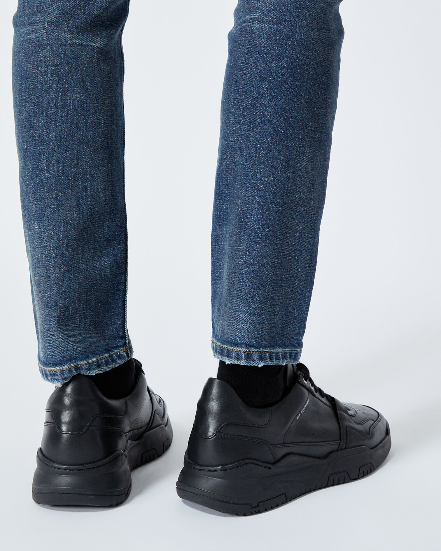 Black leather sneakers with cut-outs, BLACK, hi-res image number null