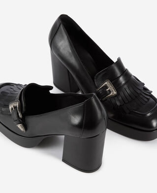 The Kooples DAMEN BLACK schwarze loafer mit absatz aus leder