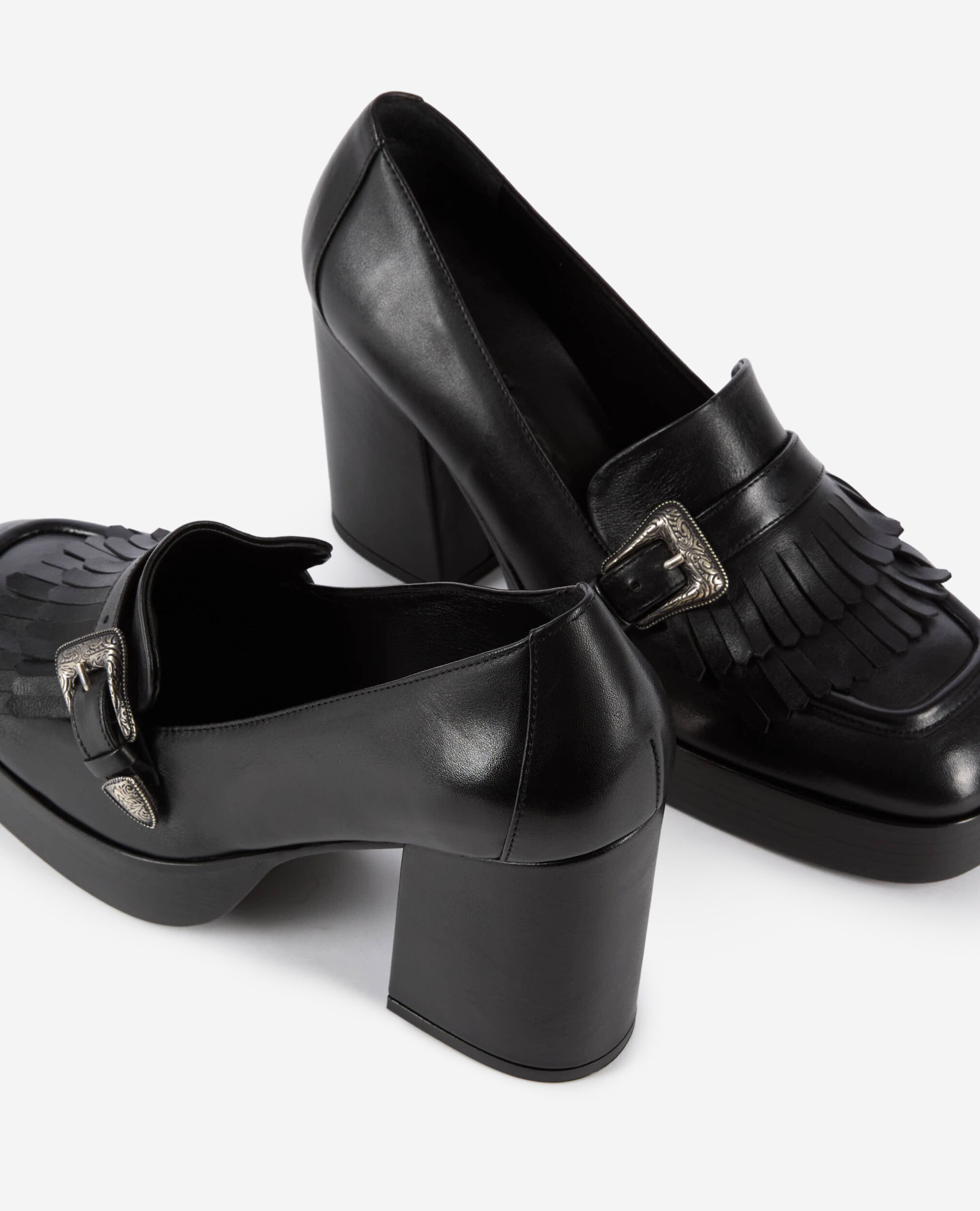 Schwarze Loafer mit Absatz aus Leder, BLACK, hi-res image number null