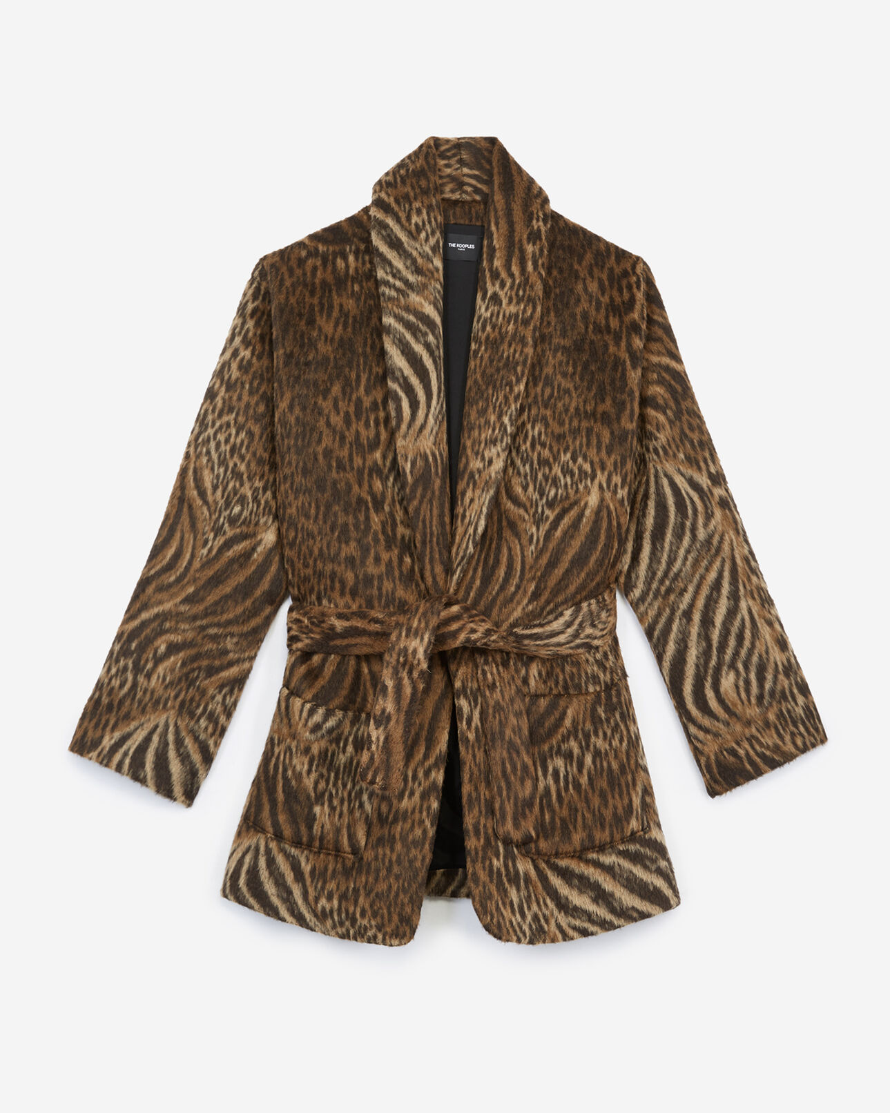 The Kooples WOMEN MULTICOLOR short belted wool leopard coat