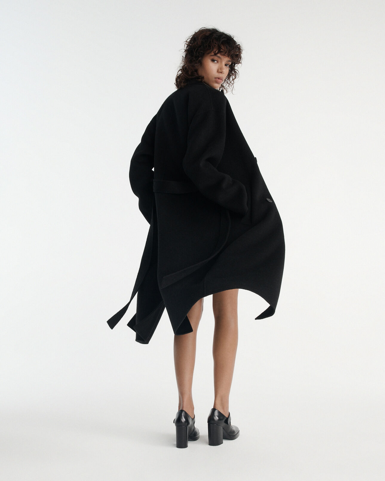 The Kooples WOMEN BLACK oversized double-faced black wool coat