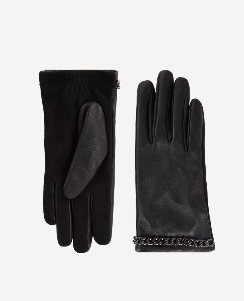 The Kooples FEMME BLACK gants femme en cuir noir avec chaîne
