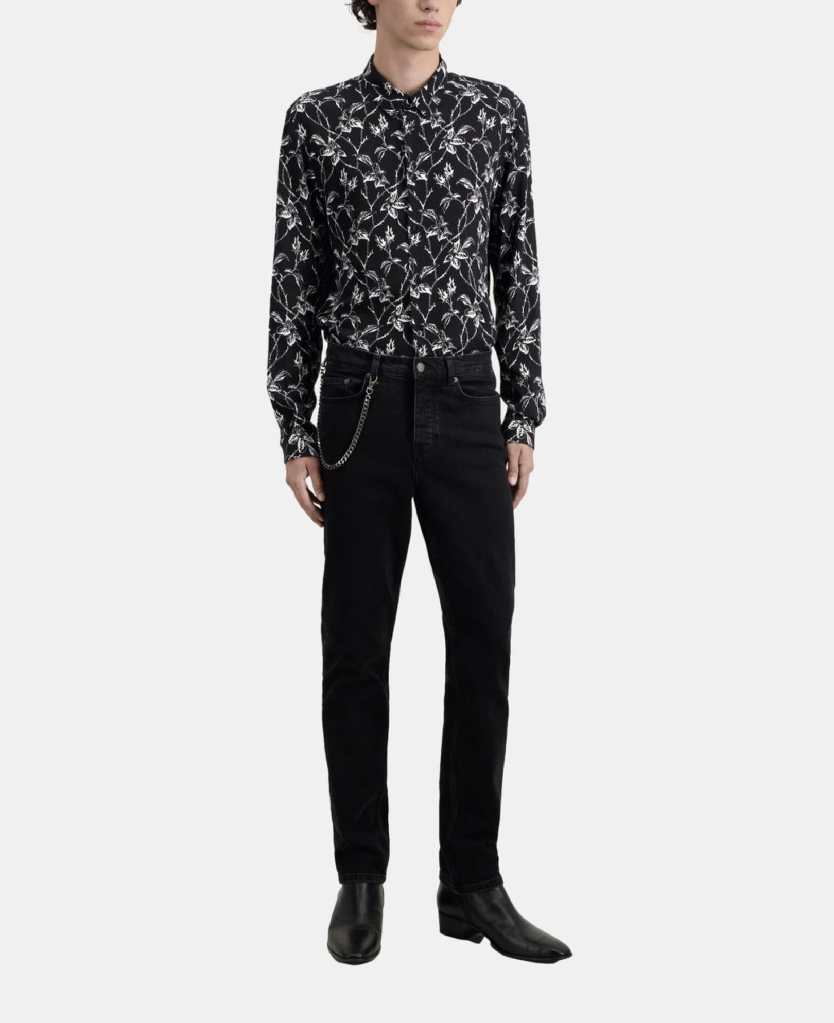 The Kooples HERREN BLACK WASHED schwarze jeans mit geradem bein und kette