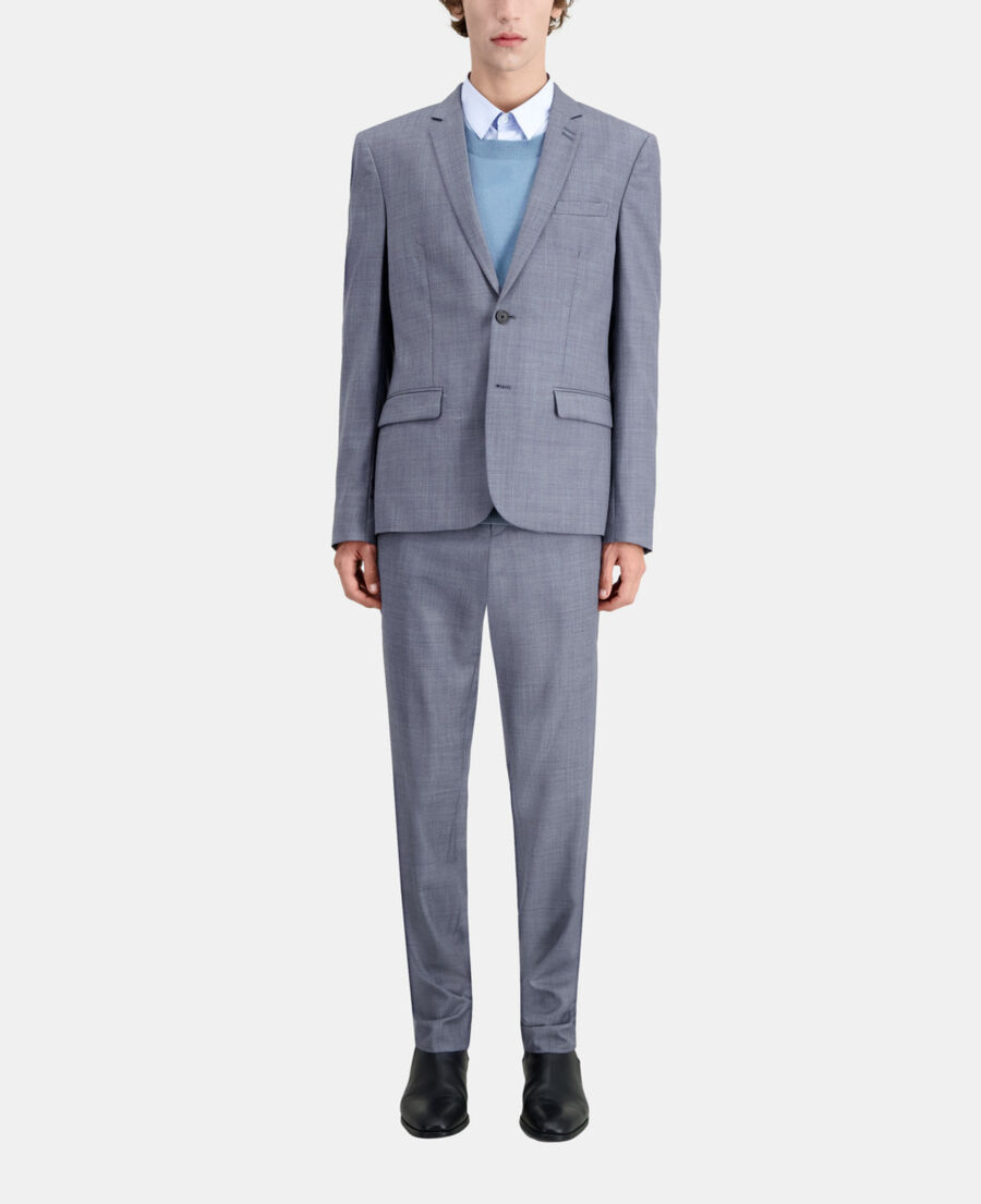 blue and grey checkered wool suit blazer