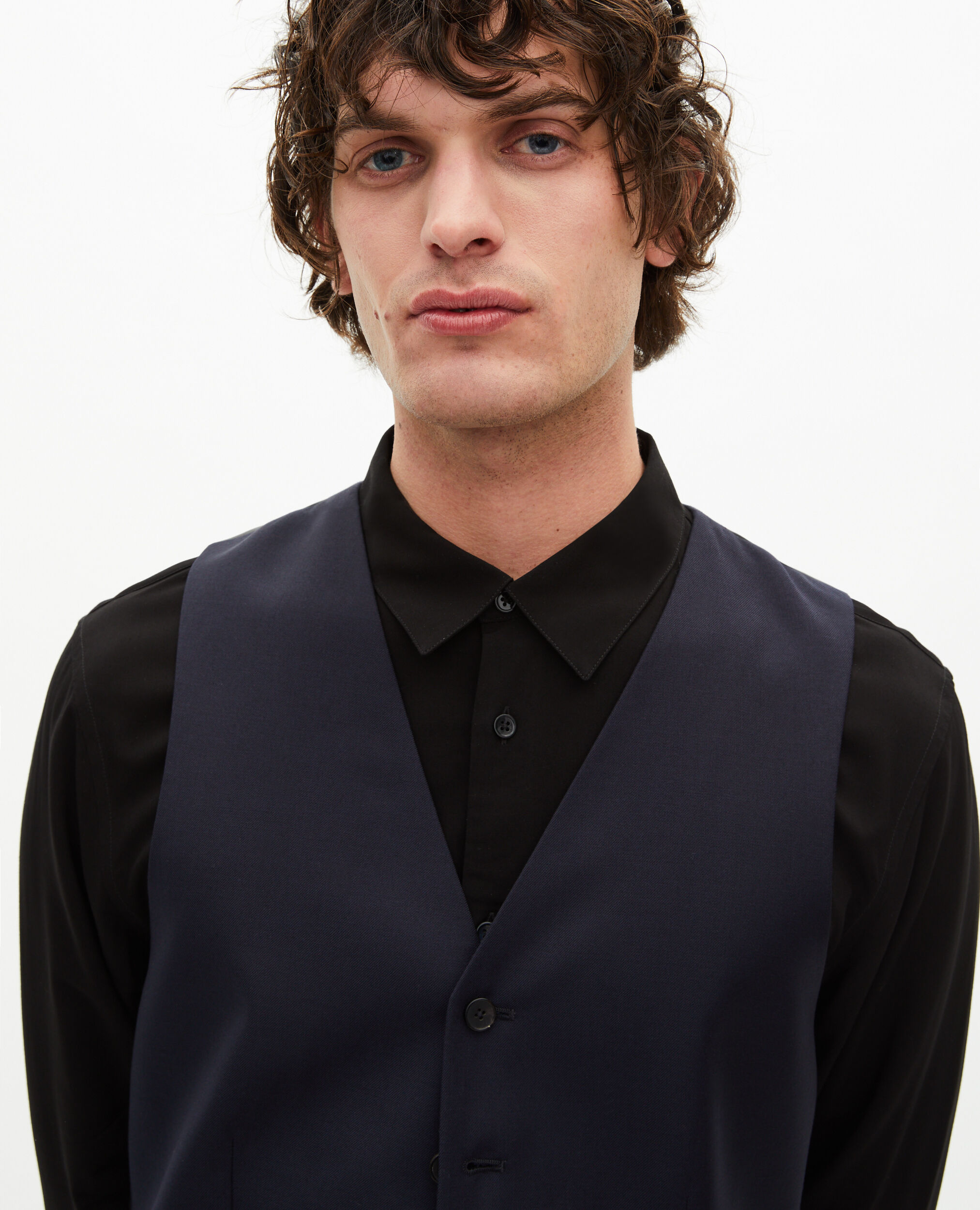 Navy blue wool suit vest, DARK NAVY, hi-res image number null
