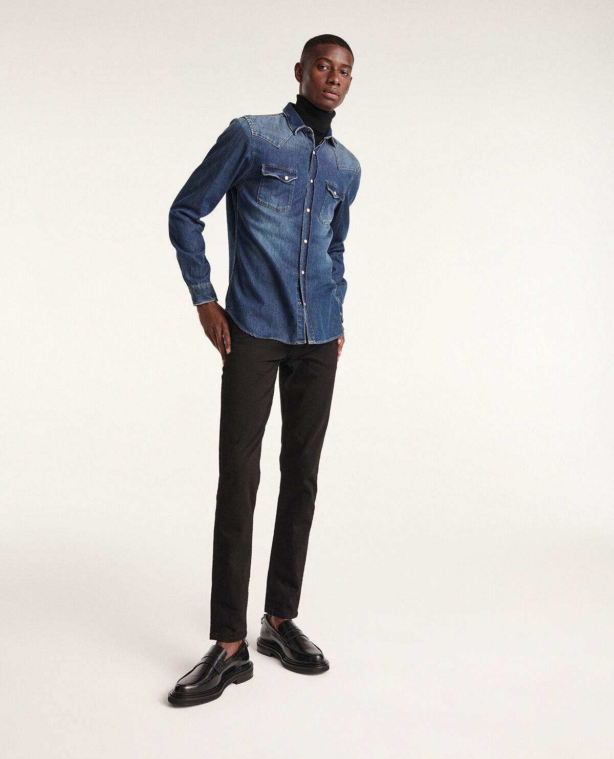 Western style faded blue denim shirt