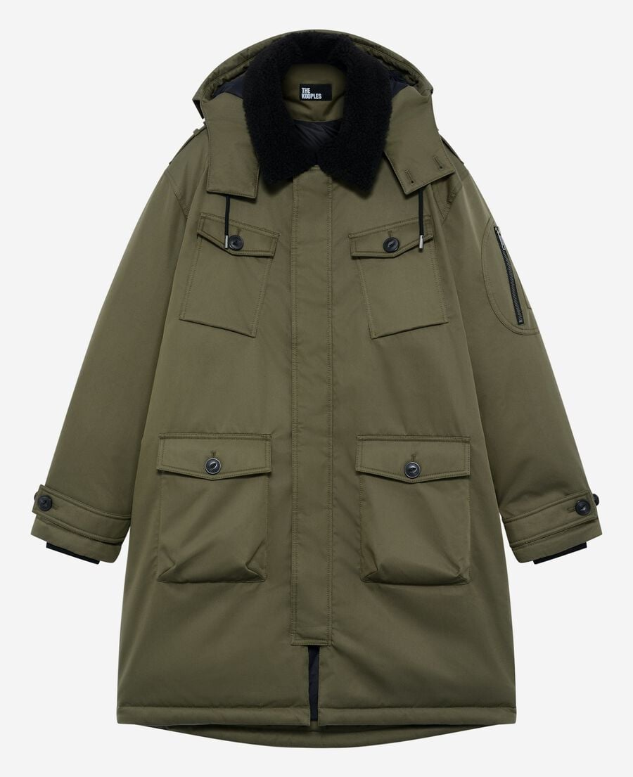 The Kooples MEN KAKI water-repellent parka with khaki sherpa collar