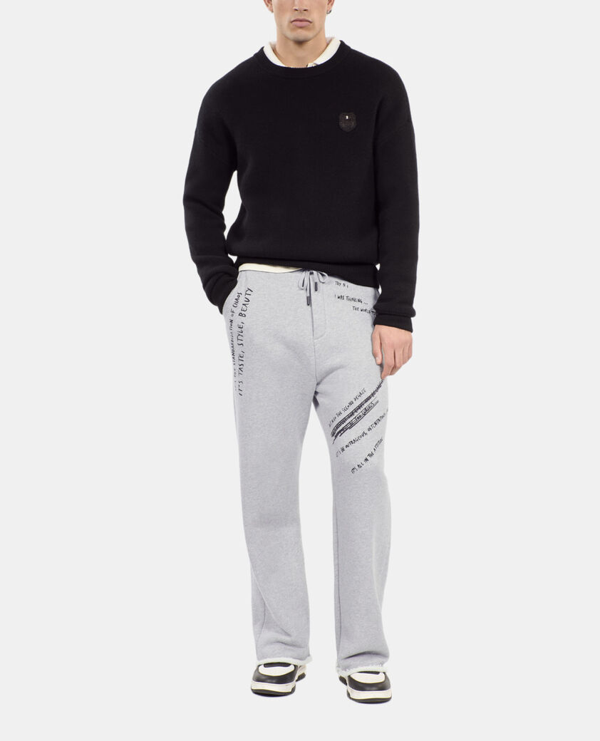 The Kooples HOMME STONE GREY bas de jogging avec s&eacute;rigraphie gris