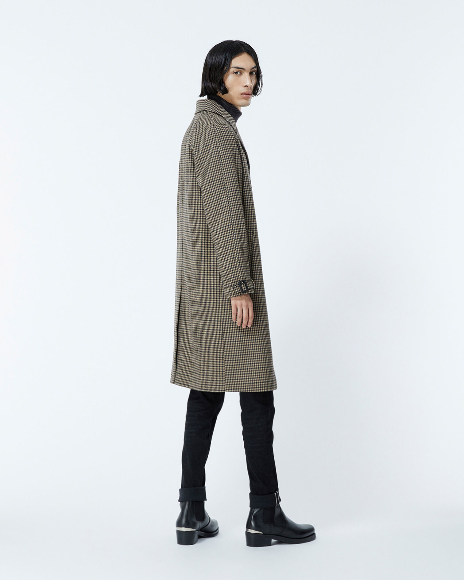 Manteau camel laine pied-de-poule, CAMEL, hi-res image number null