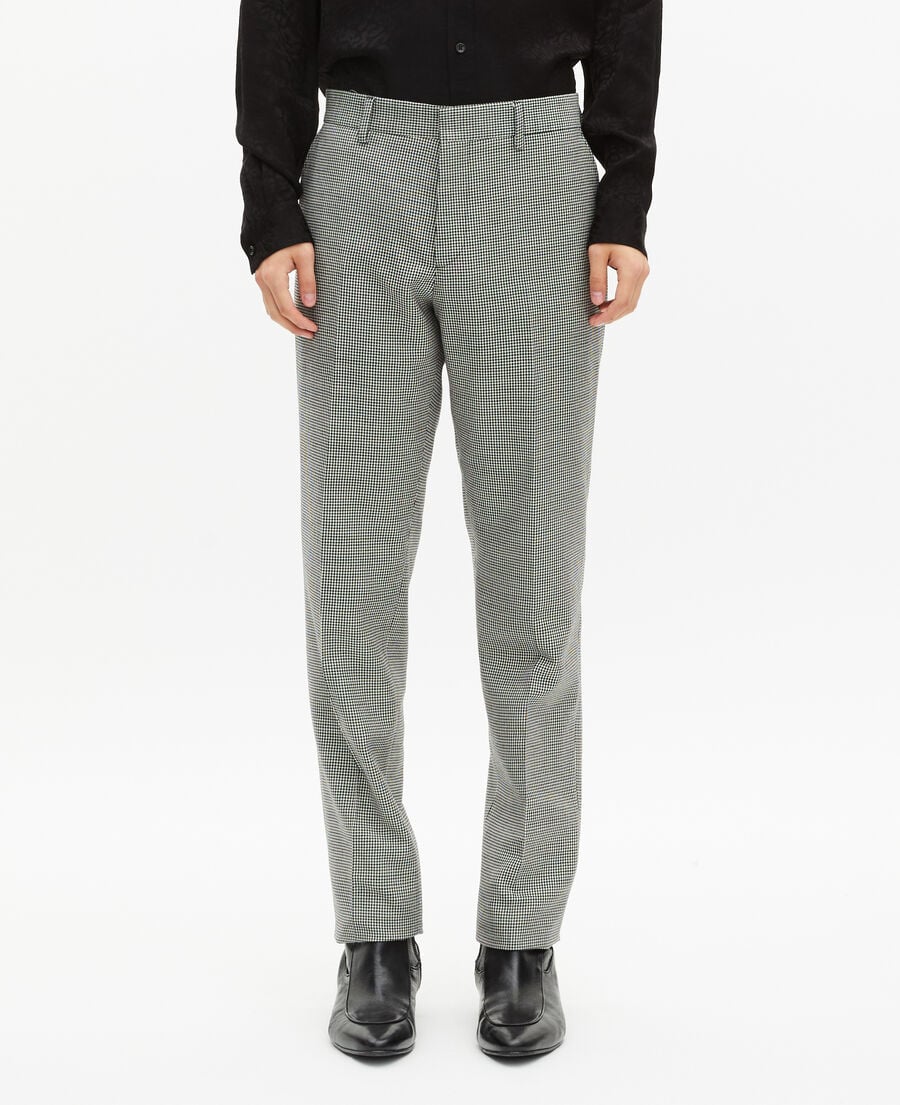 The Kooples HOMME BLACK GREY pantalon de costume ajusté en pied de poule noir et blanc