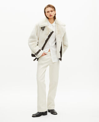 The Kooples F WHITE ecru fur-effect aviator jacket