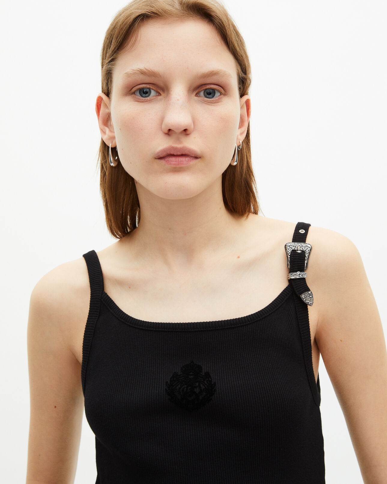 The Kooples WOMEN BLACK black ribbed tank top