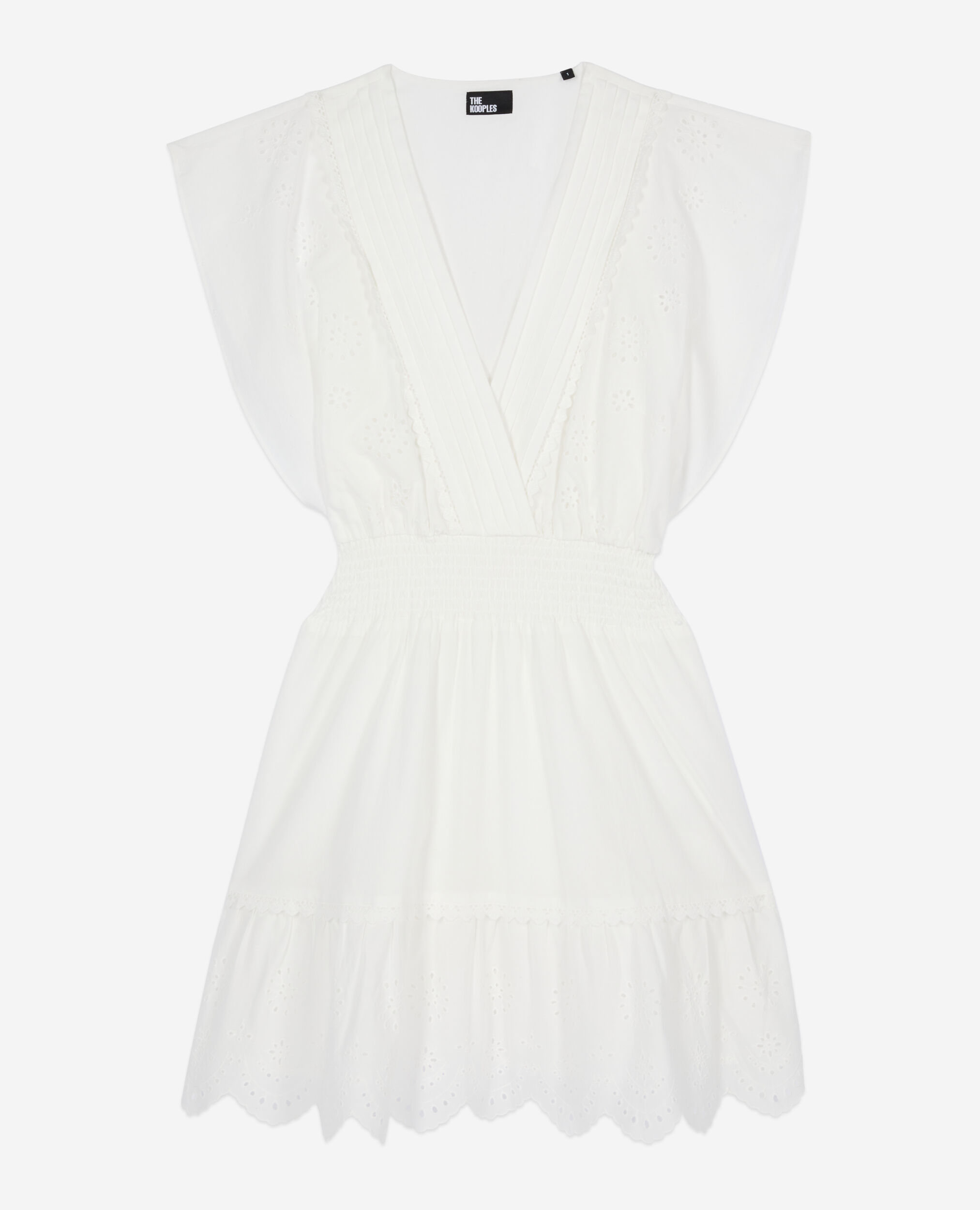 Short white dress in English embroidery, WHITE, hi-res image number null