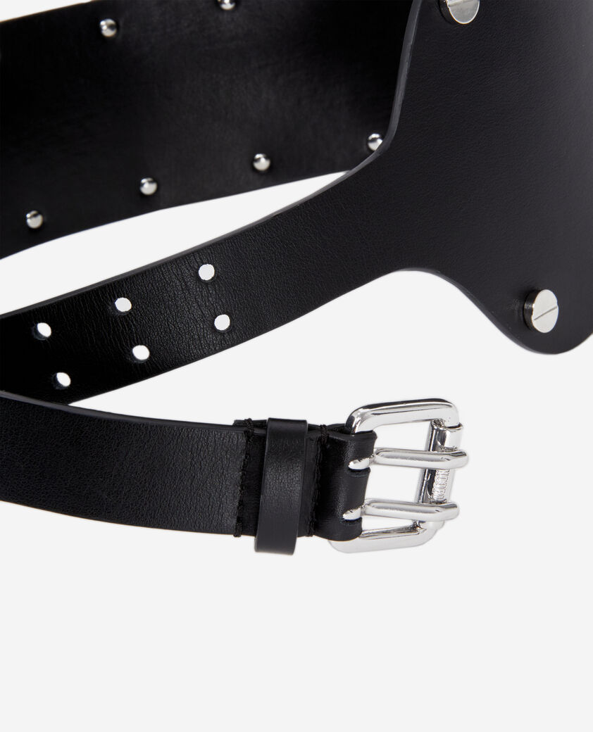 The Kooples WOMEN BLACK wide black leather belt with studs